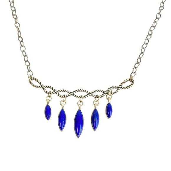 VINTAGE STERLING SILVER CAROLYN POLLOCK LAPIS $ MULTISTONE  Carolyn Pollack Lapis‎ Lazuli Necklace Sterling Silver Bib Choker Twisted Rope